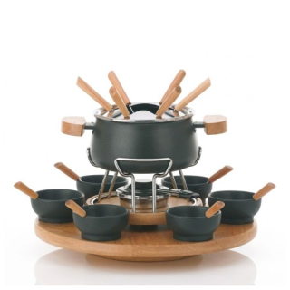KELA Fondue sada 23 ks NATURA smalt / keramika / dřevo KL-61201
