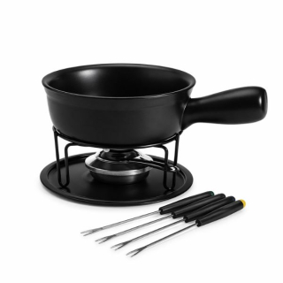 Keramické fondue set Gusta Black – na sýr i čokoládu, včetně kahanu a vidliček